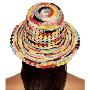 NWT Anthropologie Greenpacha Rainbow Woven Bucket Hat Handmade Crochet $260‎
